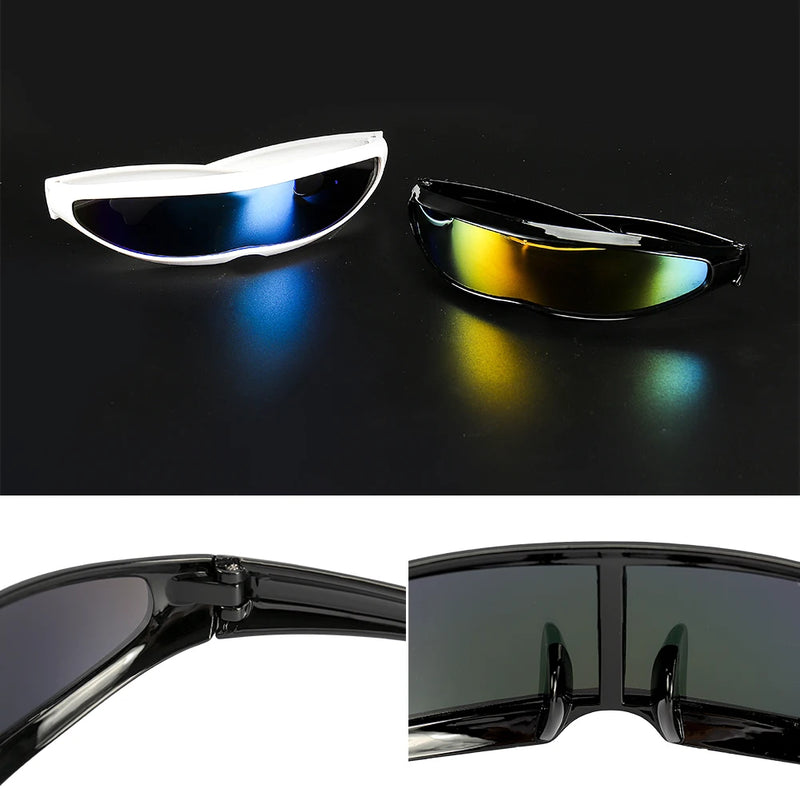 Novo futurista estreito ciclope óculos de sol laser uv400 personalidade lente espelhada traje óculos masculino gafas de sol