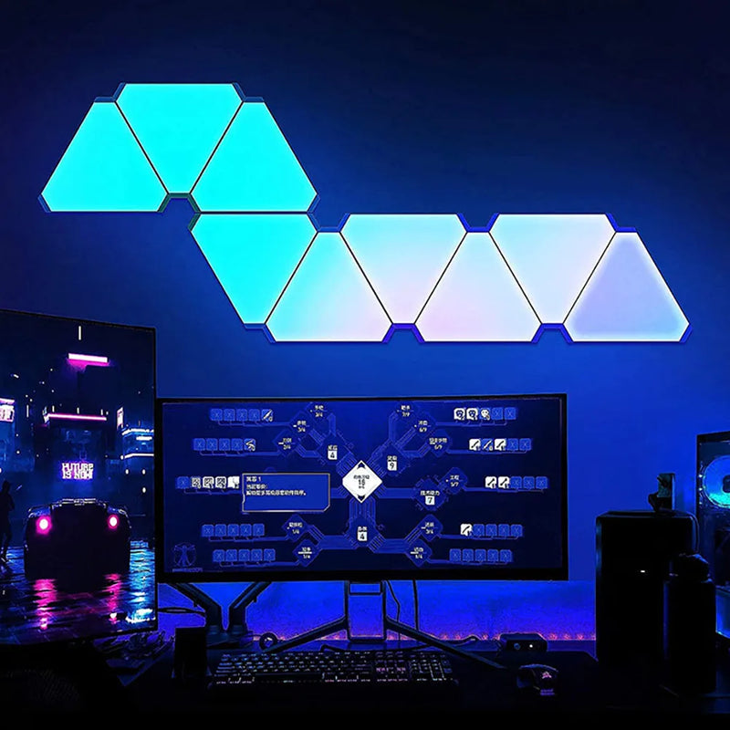 Lâmpada de parede quantum triangular led ritmo captador inteligente luz de fundo do quarto luz de cabeceira noite decoração do escritório RGB