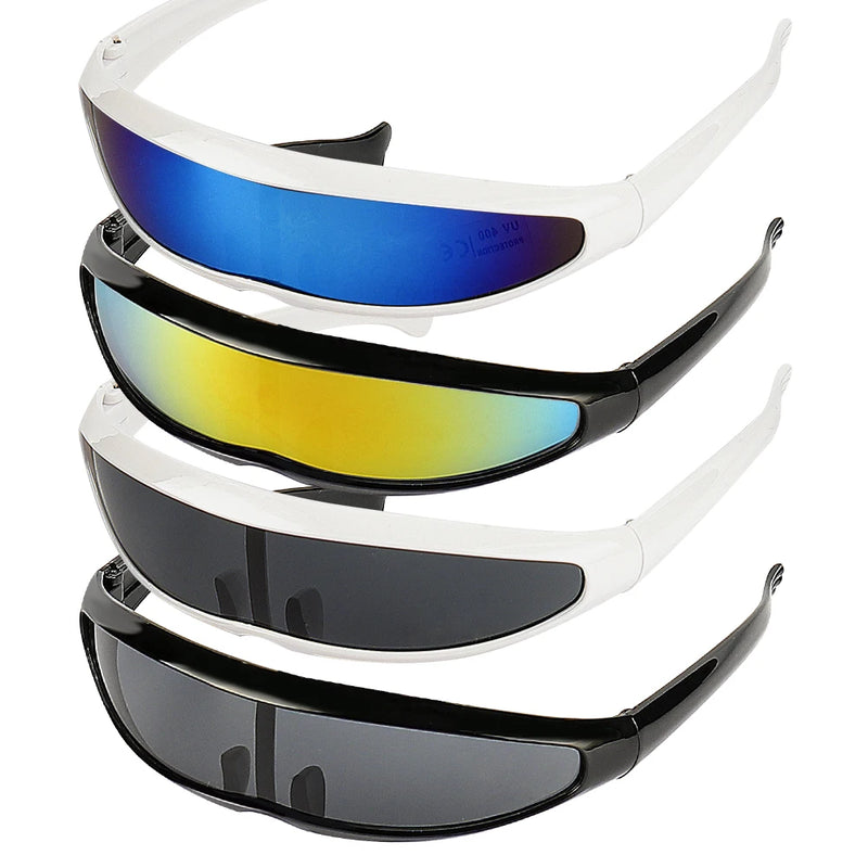 Novo futurista estreito ciclope óculos de sol laser uv400 personalidade lente espelhada traje óculos masculino gafas de sol