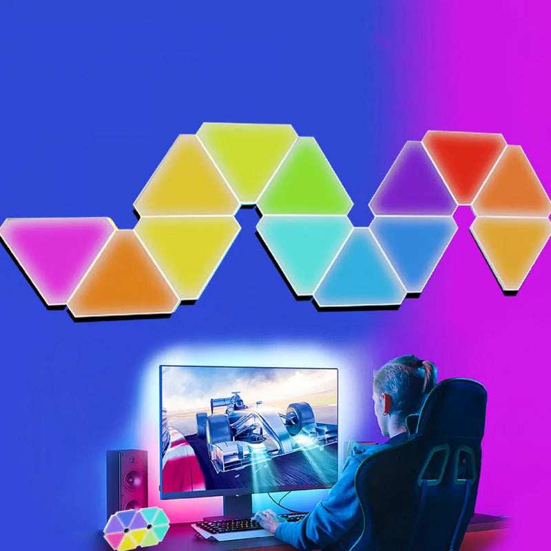 Lâmpada de parede quantum triangular led ritmo captador inteligente luz de fundo do quarto luz de cabeceira noite decoração do escritório RGB