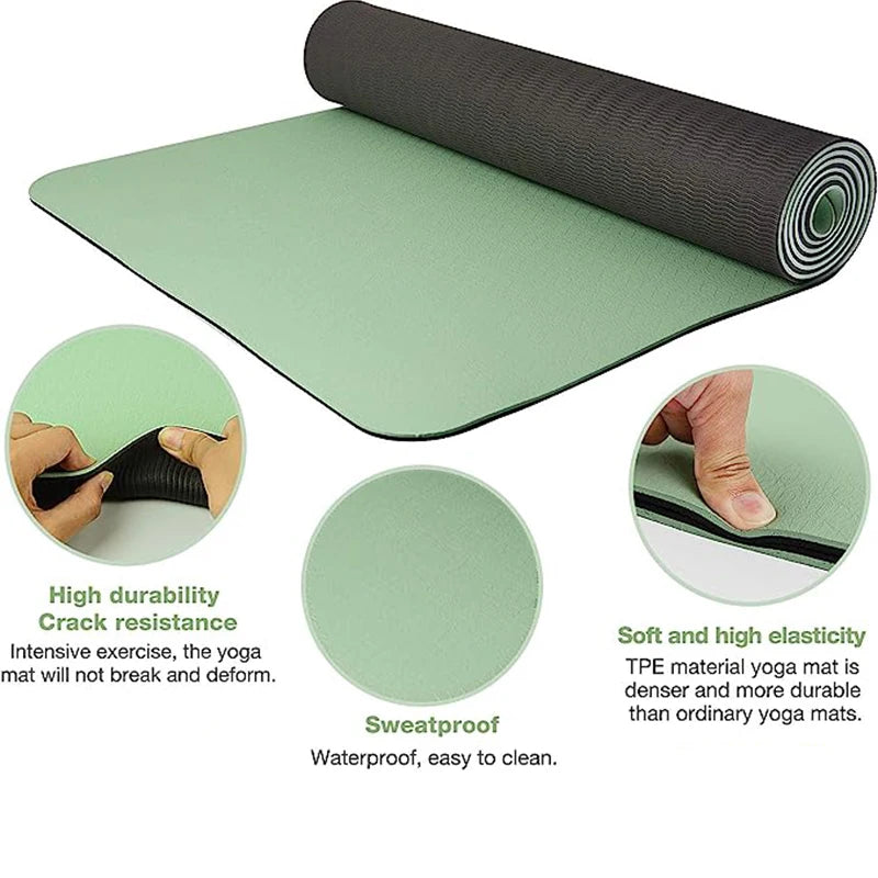 Tapete de Yoga TPE não escorregadio para Fitness, grosso, duas cores, almofada ambiental para casa, exercício, movimento de alta qualidade, 180x57cm