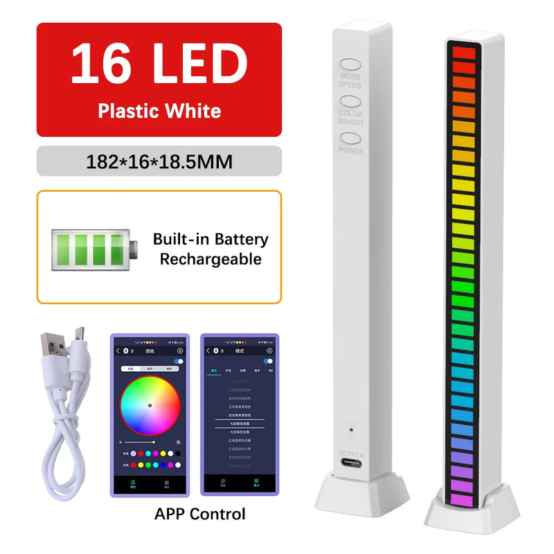 Barra de luz LED ativada por som RGB, captação de música, luzes de voz, lâmpada ambiente, estética, decoração de jogos, 16, 32, 40