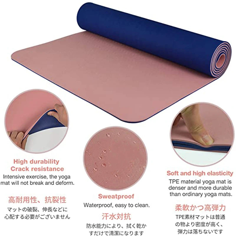 Tapete de Yoga TPE não escorregadio para Fitness, grosso, duas cores, almofada ambiental para casa, exercício, movimento de alta qualidade, 180x57cm