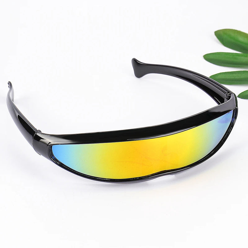 Novo futurista estreito ciclope óculos de sol laser uv400 personalidade lente espelhada traje óculos masculino gafas de sol