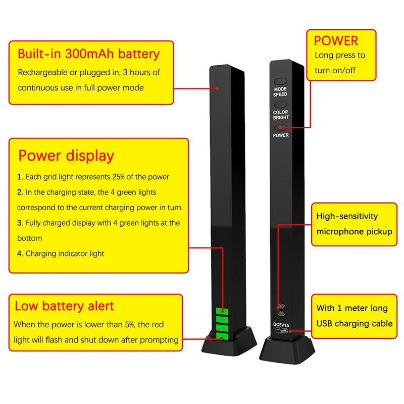 Barra de luz LED ativada por som RGB, captação de música, luzes de voz, lâmpada ambiente, estética, decoração de jogos, 16, 32, 40