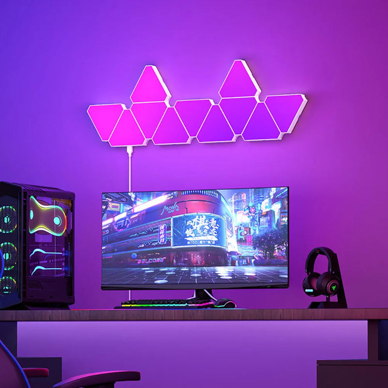 Lâmpada de parede quantum triangular led ritmo captador inteligente luz de fundo do quarto luz de cabeceira noite decoração do escritório RGB