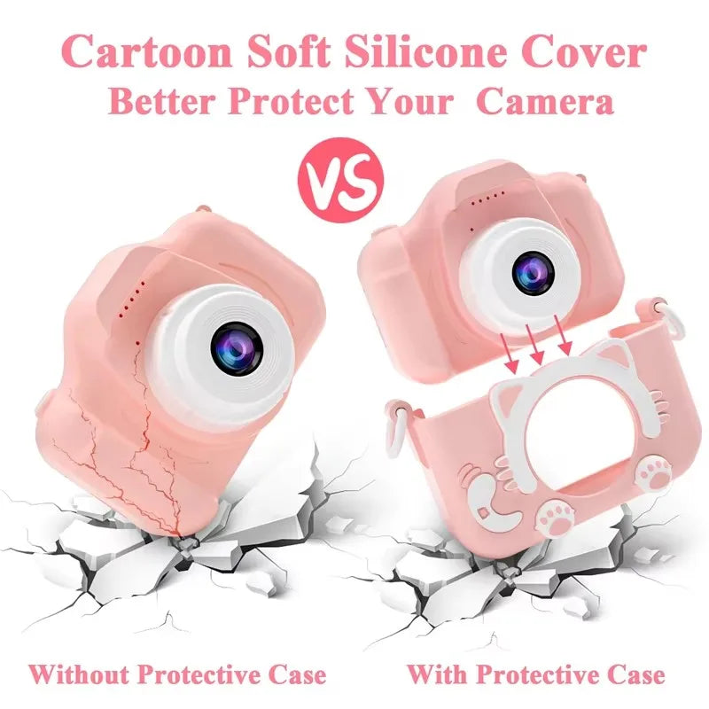 Crianças câmera bonito gato crianças câmera silicone sleeves câmera dupla hd camera