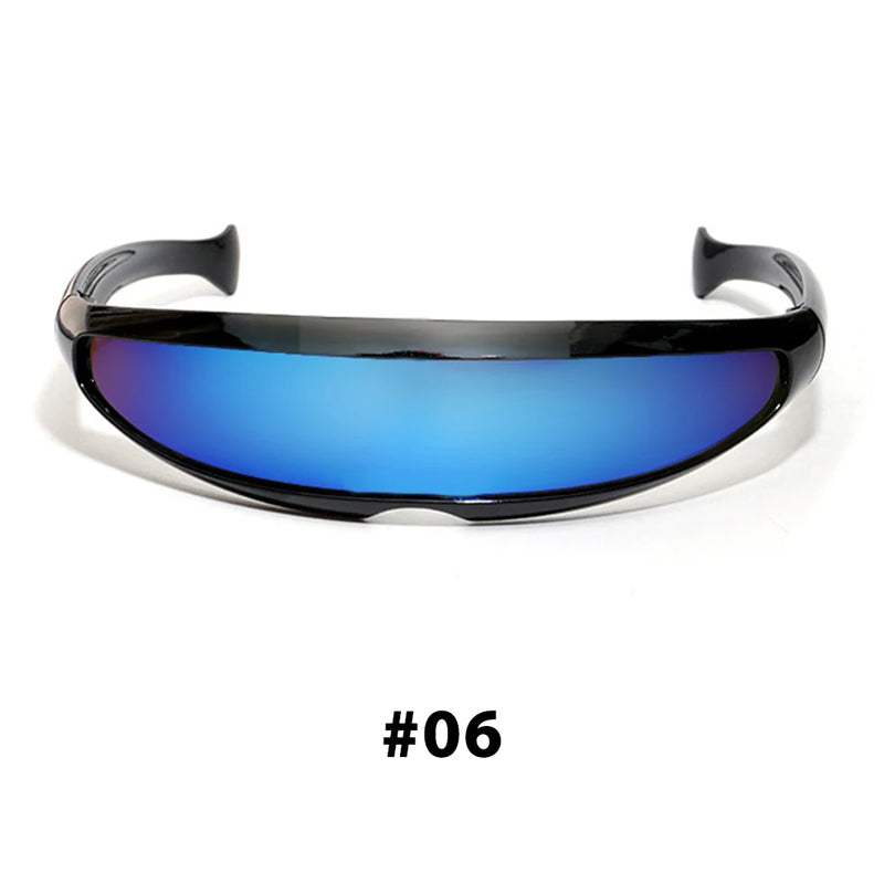 Novo futurista estreito ciclope óculos de sol laser uv400 personalidade lente espelhada traje óculos masculino gafas de sol