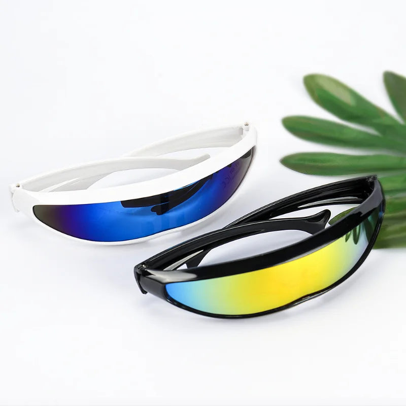 Novo futurista estreito ciclope óculos de sol laser uv400 personalidade lente espelhada traje óculos masculino gafas de sol