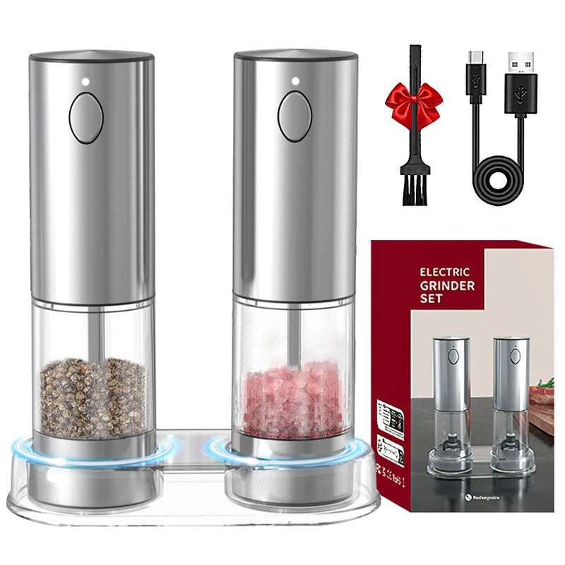 Moedor depimenta elétrico de aço inoxidável, moedor de sal e pimenta, recarregável por usb, ajustável, moinho de especiarias, ferramenta de cozinha